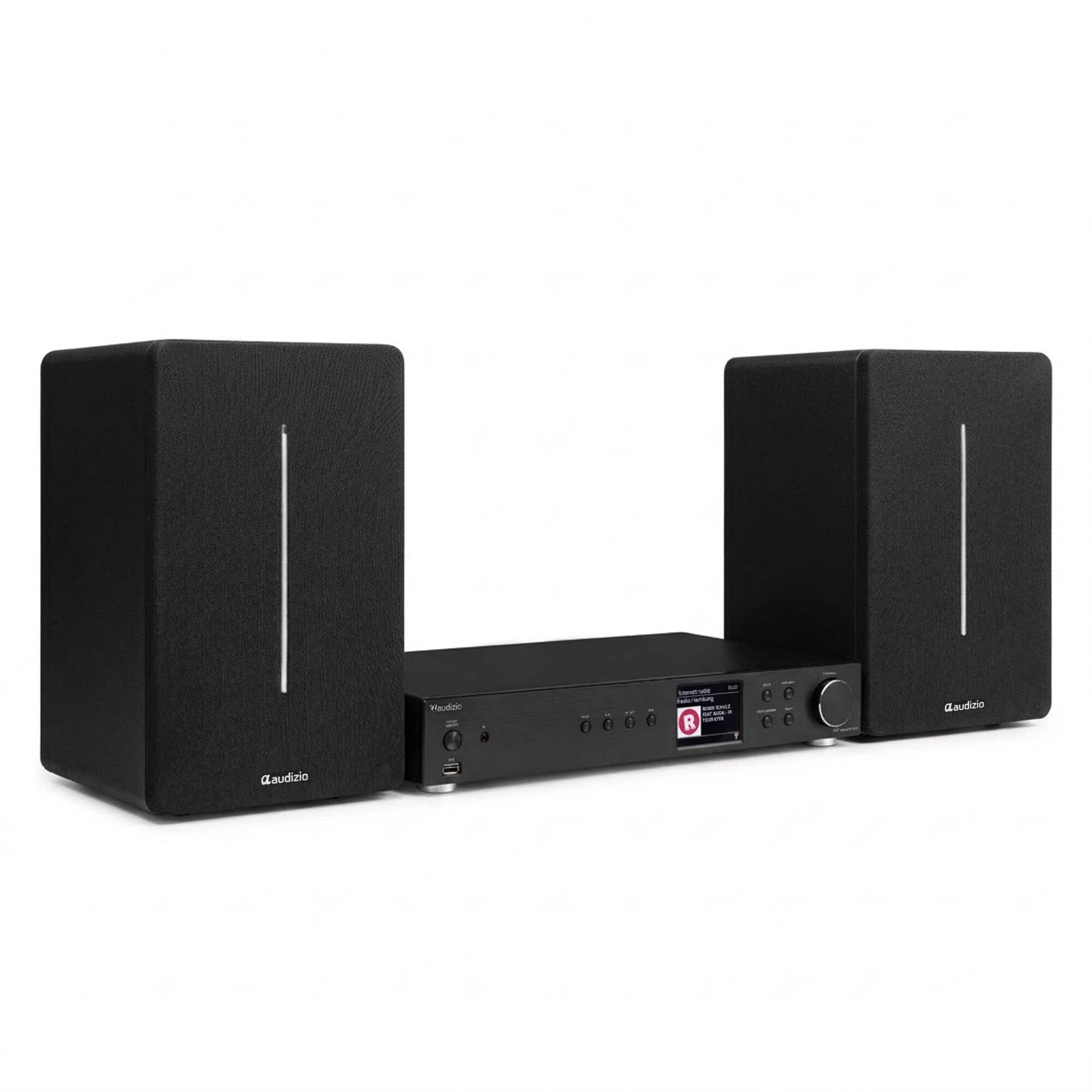 Audizio stereo set - Met tuner en boekenplankspeakers - Internetradio, DAB en Bluetooth - Zwart