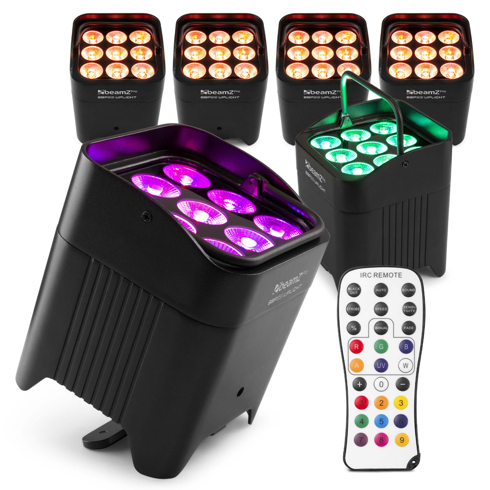 BeamZ Professional BBP59 uplight set van 6 stuks - IP65 Waterdicht - Verwisselbare accu - RGBWA-UV
