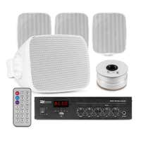 Power Dynamics buiten speakers set van 4 waterdichte mini speakers - Bluetooth en FM radio - Wit