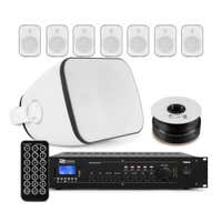 Power Dynamics professionele geluidsinstallatie werkplaats - 8x 100V speaker met versterker - Wit