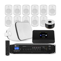 Power Dynamics 100V geluidsinstallatie met internet radio - 12 speakers met zone versterker - Wit