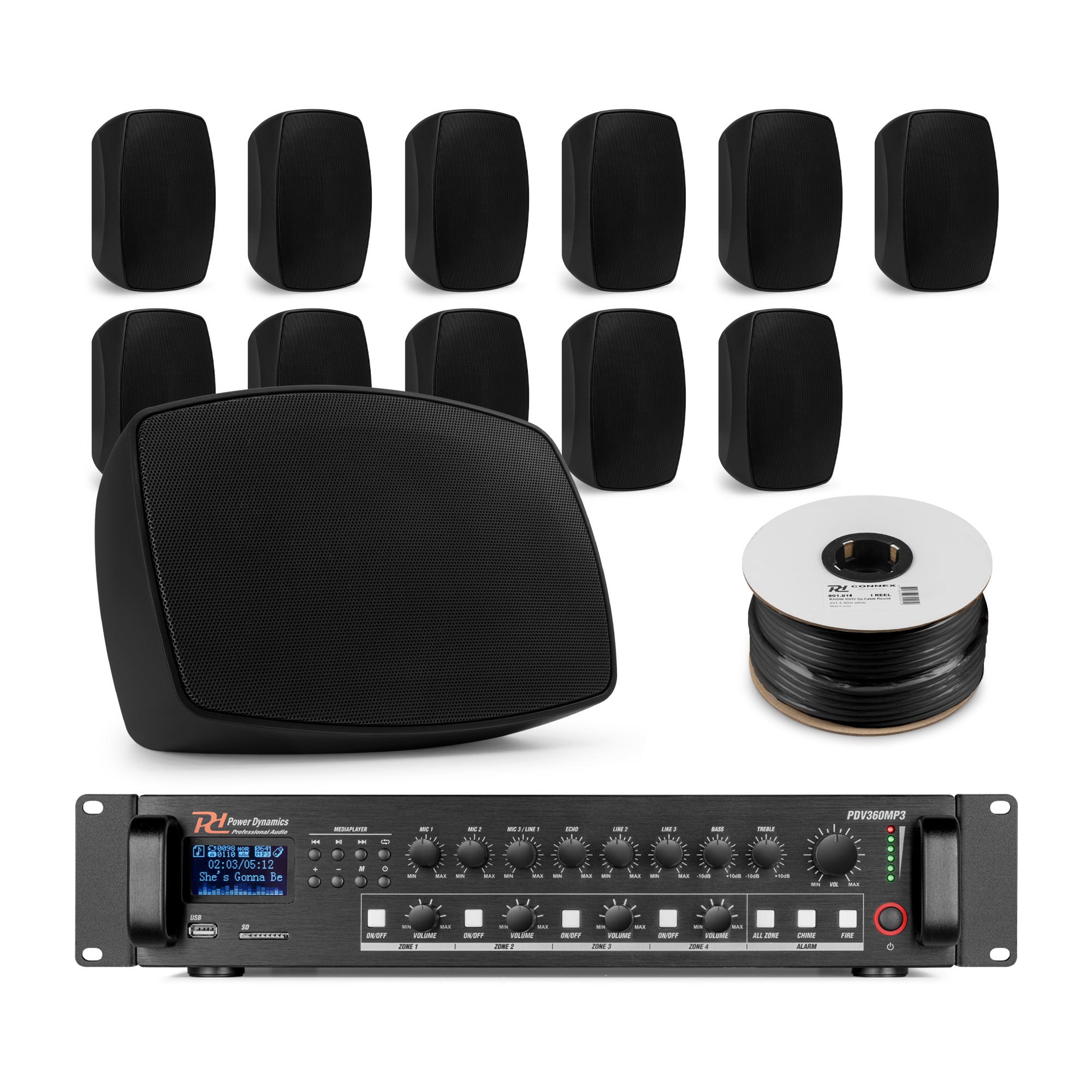 Power Dynamics professionele geluidsinstallatie - 12 waterdichte speakers met versterker - Zwart