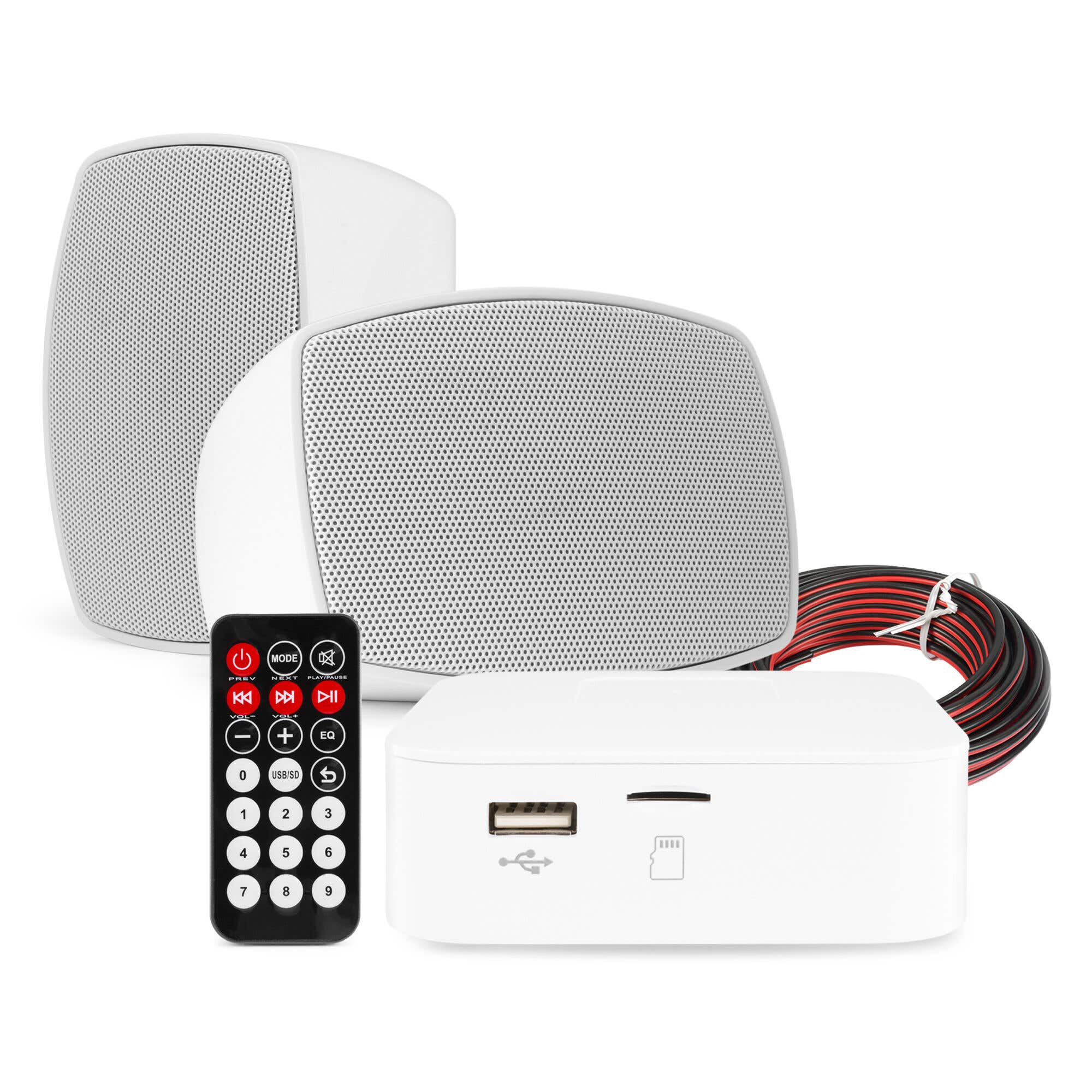 Power Dynamics set van 2 waterdichte buiten speakers met Bluetooth versterker - Wit