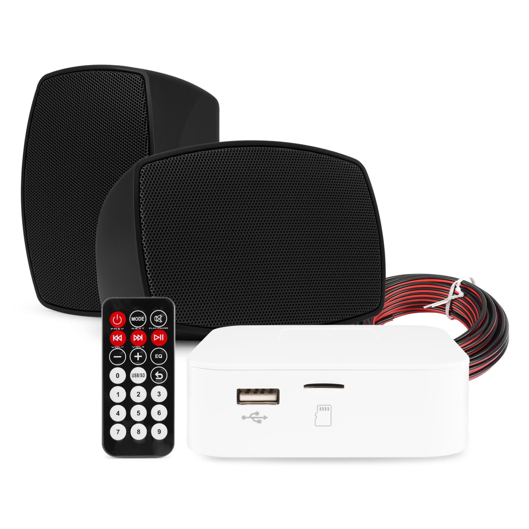 Power Dynamics set van 2 waterdichte buiten speakers met Bluetooth versterker - Zwart