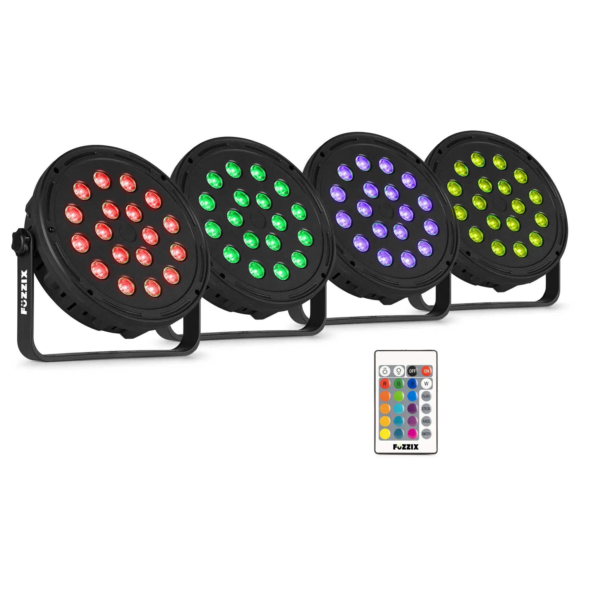 Retourdeal - Fuzzix Comet M16 LED par set - 4 LED parren met 18 RGB LED’s - Discolampen met afstandsbediening