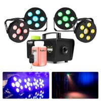 Fuzzix partystarter - Met rookmachine en 4 discolampen - Feestverlichting pakket - Met RGB LED’s