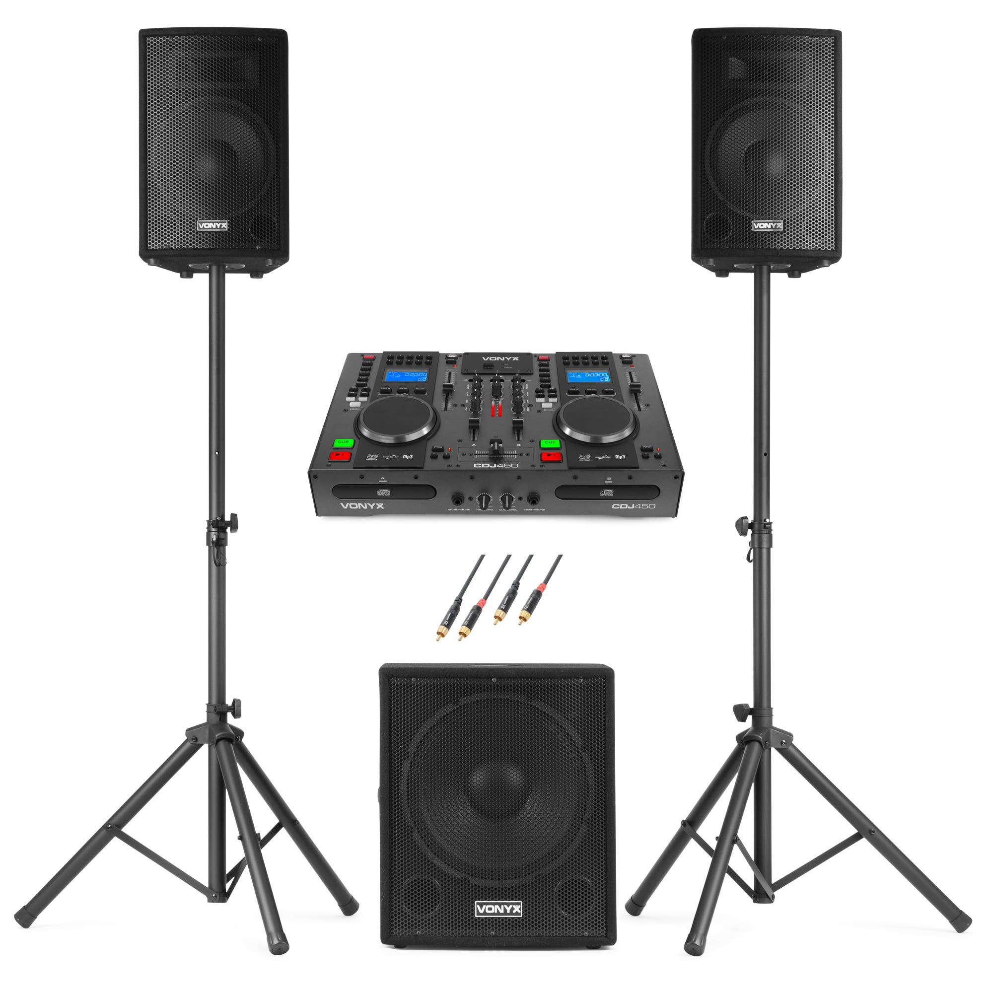 Vonyx VX1015BT 2.1 actieve speakerset met met DJ draaitafel -  Complete beginner DJ set - 1000W 