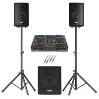 Vonyx VX1015BT 2.1 actieve speakerset met met DJ draaitafel - Complete beginner DJ set - 1000W