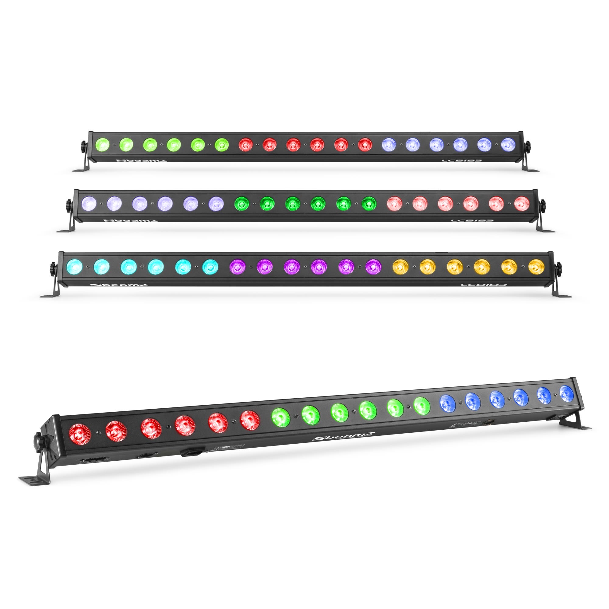 BeamZ set van 4 LCB183 DMX LED barren met 18x 3W RGB LED's in 3 secties