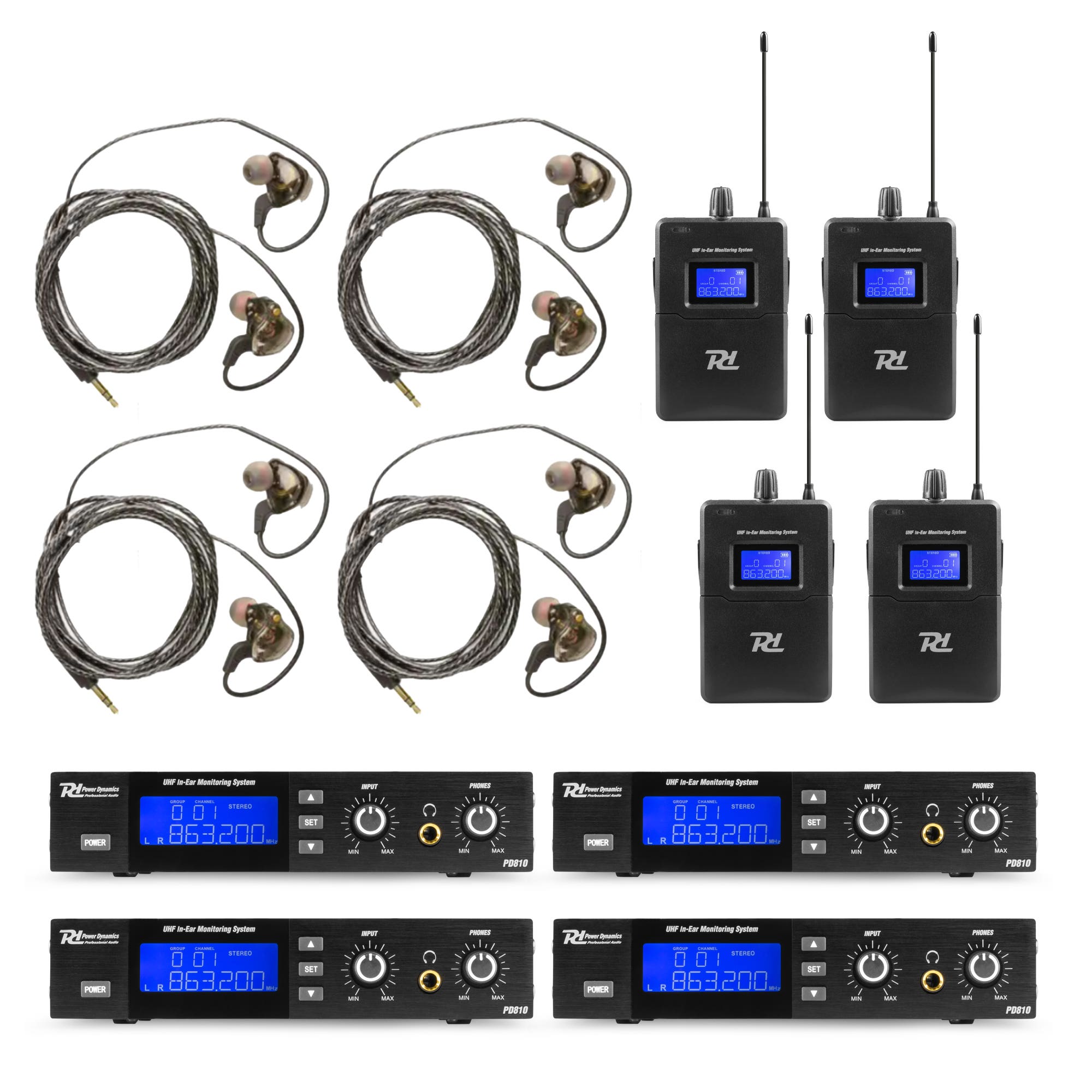 Power Dynamics PD810 In Ear Monitor Systeem set voor bands - UHF inear monitor systeem - 15 kanaals