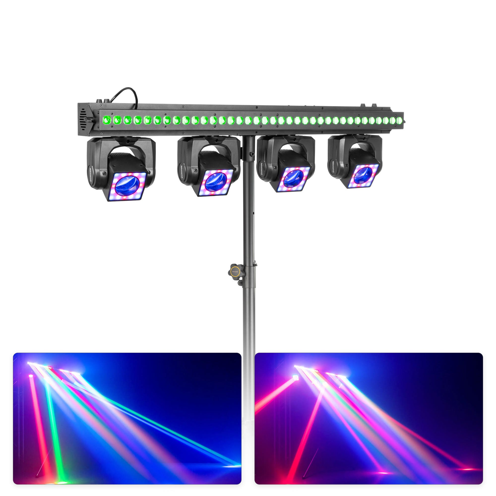 BeamZ ShowBar GO Vibe - Moving head bar met standaard - Met LED bar en LED ringen - RGBW