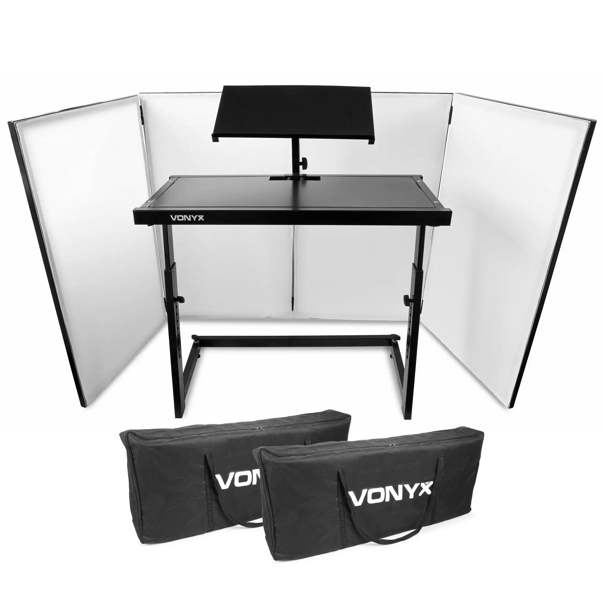 Vonyx Inklapbare DJ Booth set compleet - Mobiele DJ stand met meubel, scherm en draagtassen - Wit 