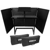 Vonyx Inklapbare DJ Booth set compleet - Mobiele DJ stand met meubel, scherm en draagtassen - Zwart