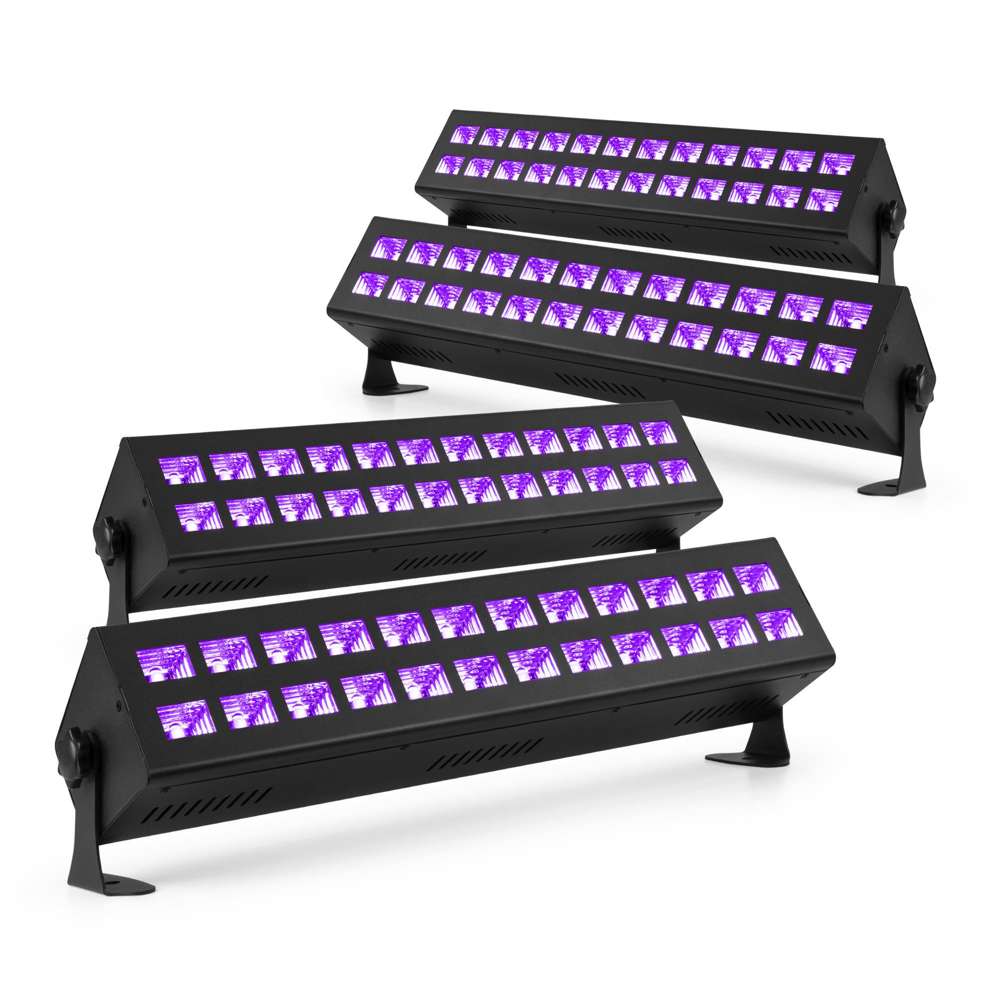 BeamZ set van 4 BUV243 blacklight bars - 24 x 3W UV LED's - DMX - Stroboscoop functie