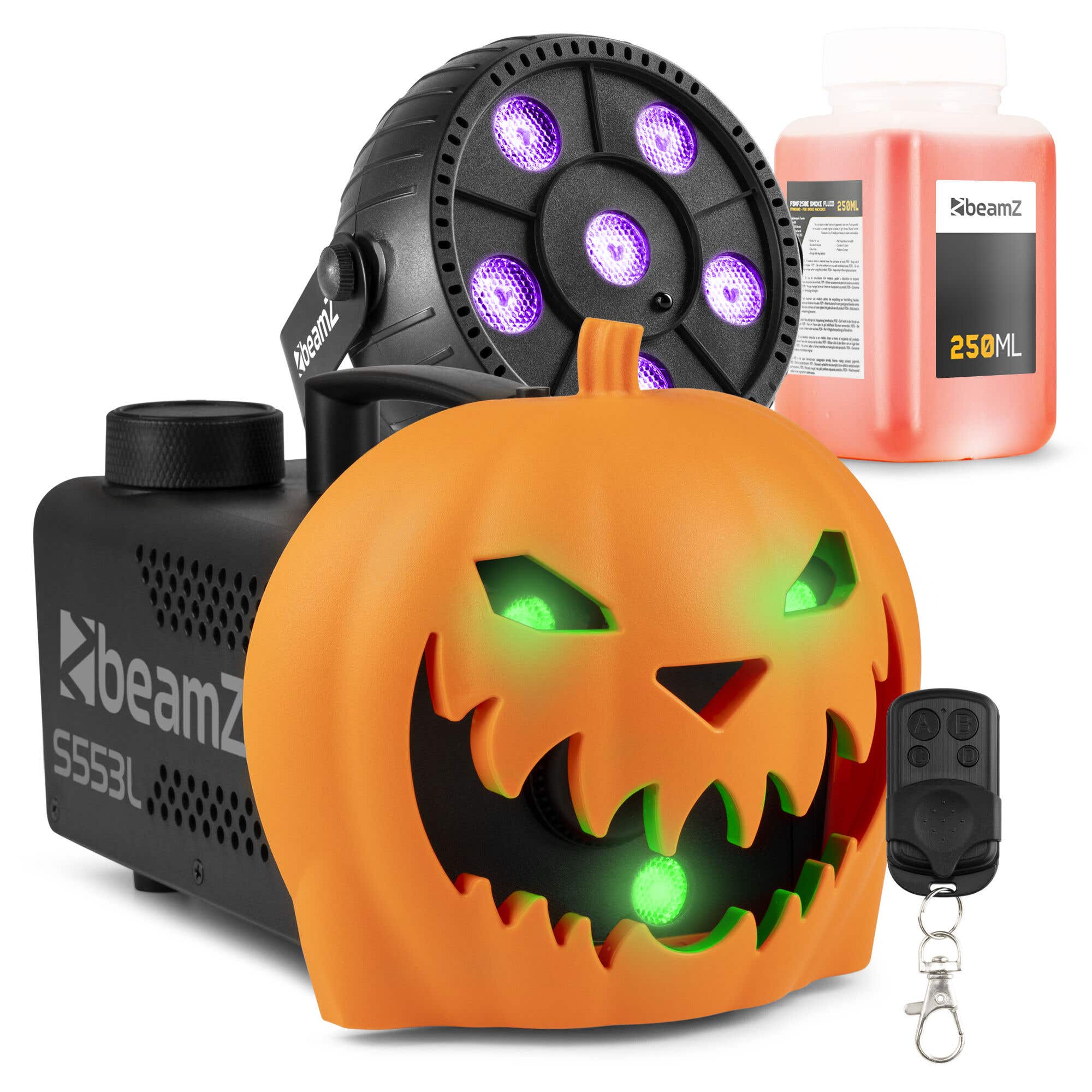 BeamZ Halloween rookmachine partyset - Met opklikbare pompoen - LED blacklight en lichteffecten
