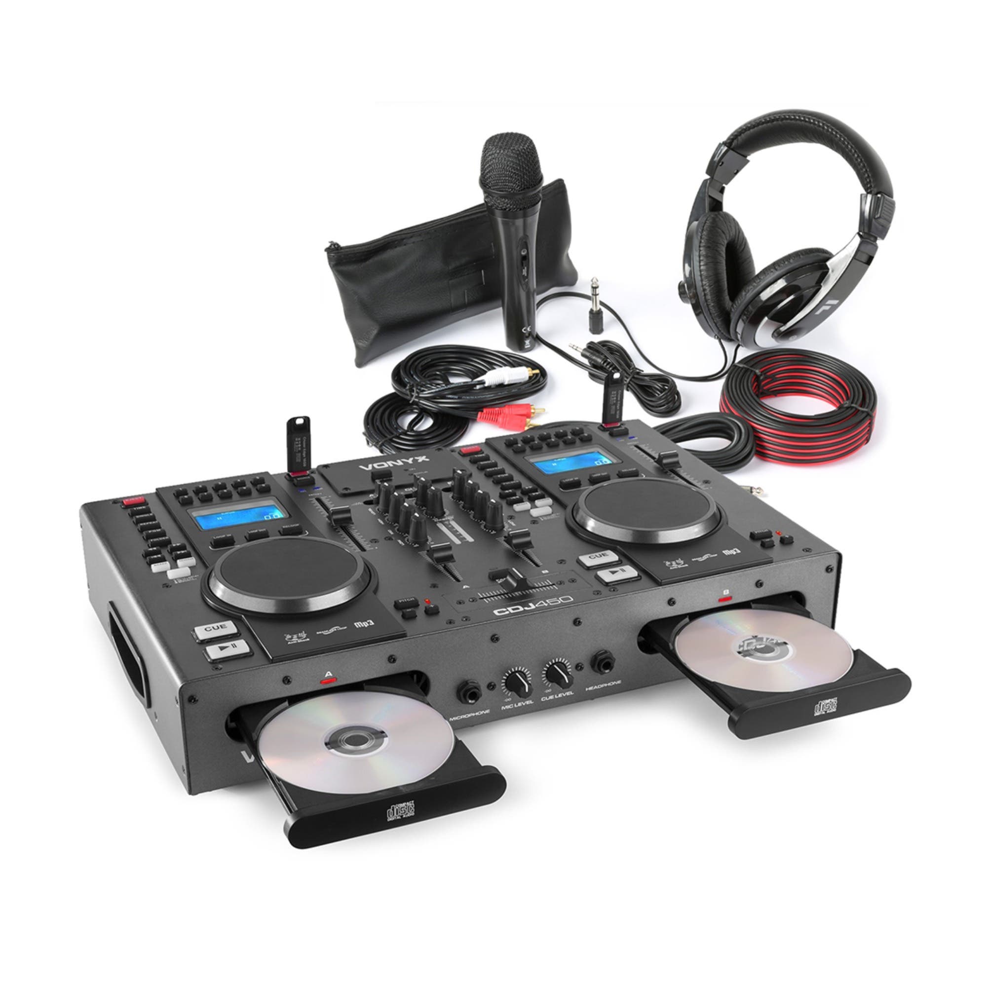 Vonyx CDJ450 Dubbele CD/USB mp3 speler en mixer met DJ accessoire kit