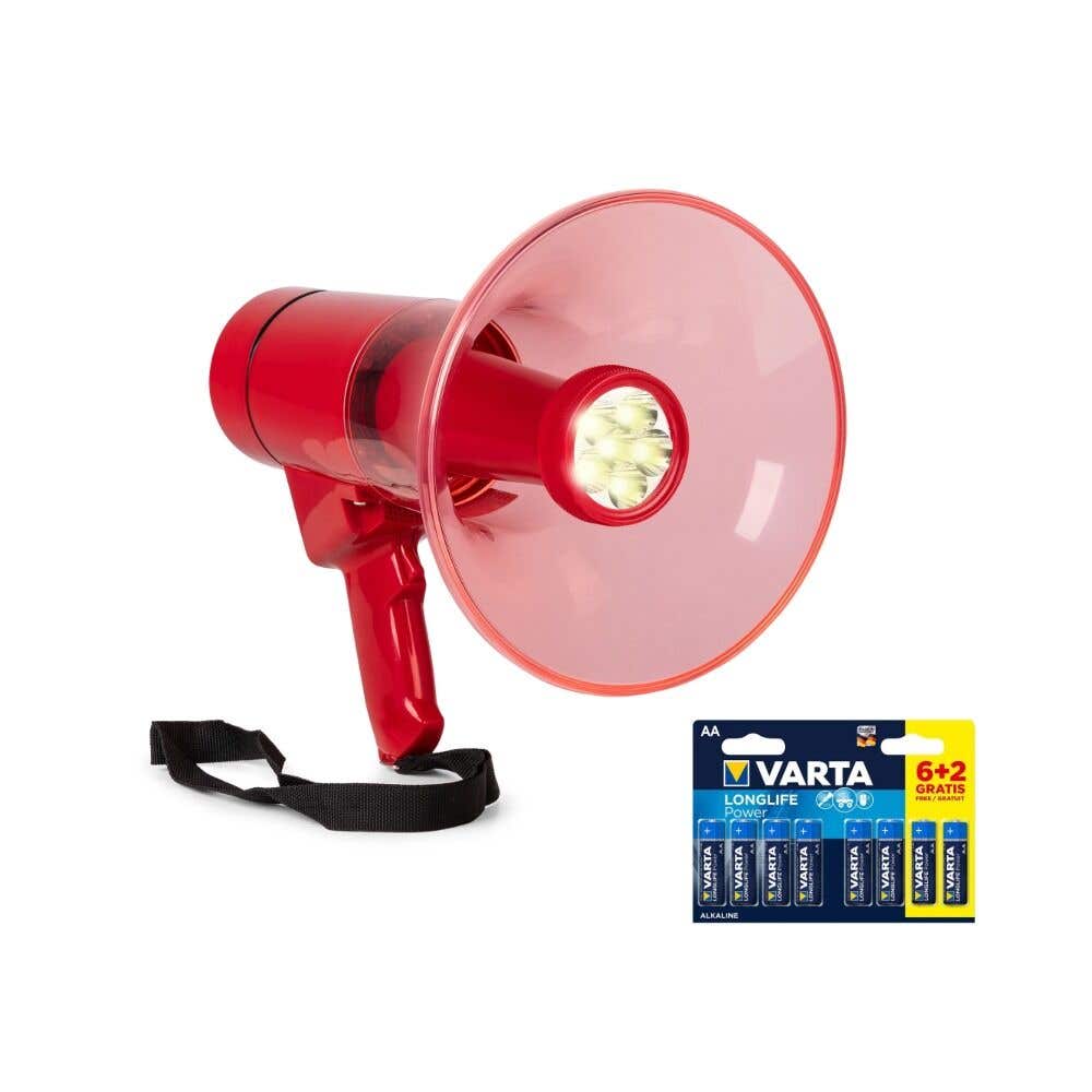 Vonyx MEG050 megafoon set - Rode megafoon met zaklamp, opnamefunctie en sirene - Met AA batterijen