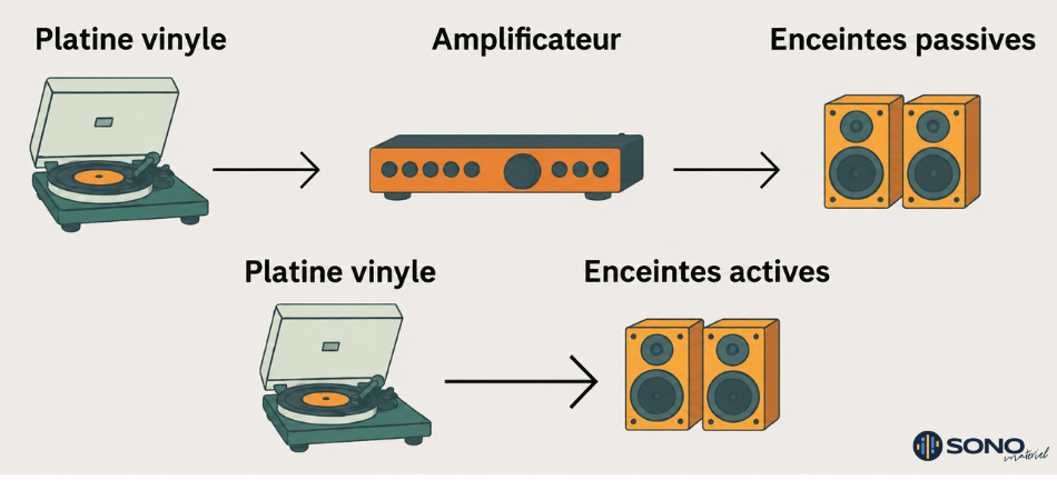 Schéma de branchement platine vinyle et enceintes