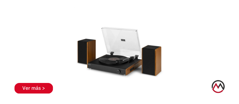 Audizio RP335 tocadiscos con altavoces hifi sobre un baúl metálico