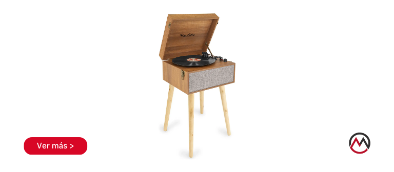 Tocadiscos Audizio Fremont con patas en una sala de estar