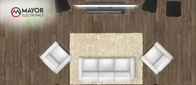 plattegrond van een woonkamer met subwoofer plaatsing