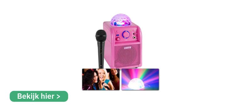 Roze Vonyx sbs50p karaokeset met een microfoon en lichteffecten