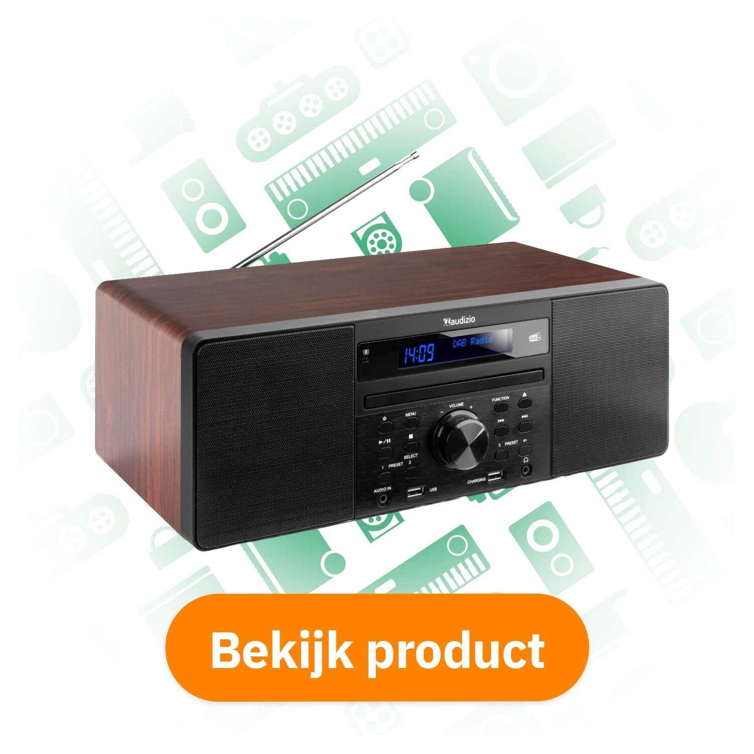 Audizio Prato microset met DAB+ radio, Bluetooth, USB, MP3 en cd-speler – hout bekijk product