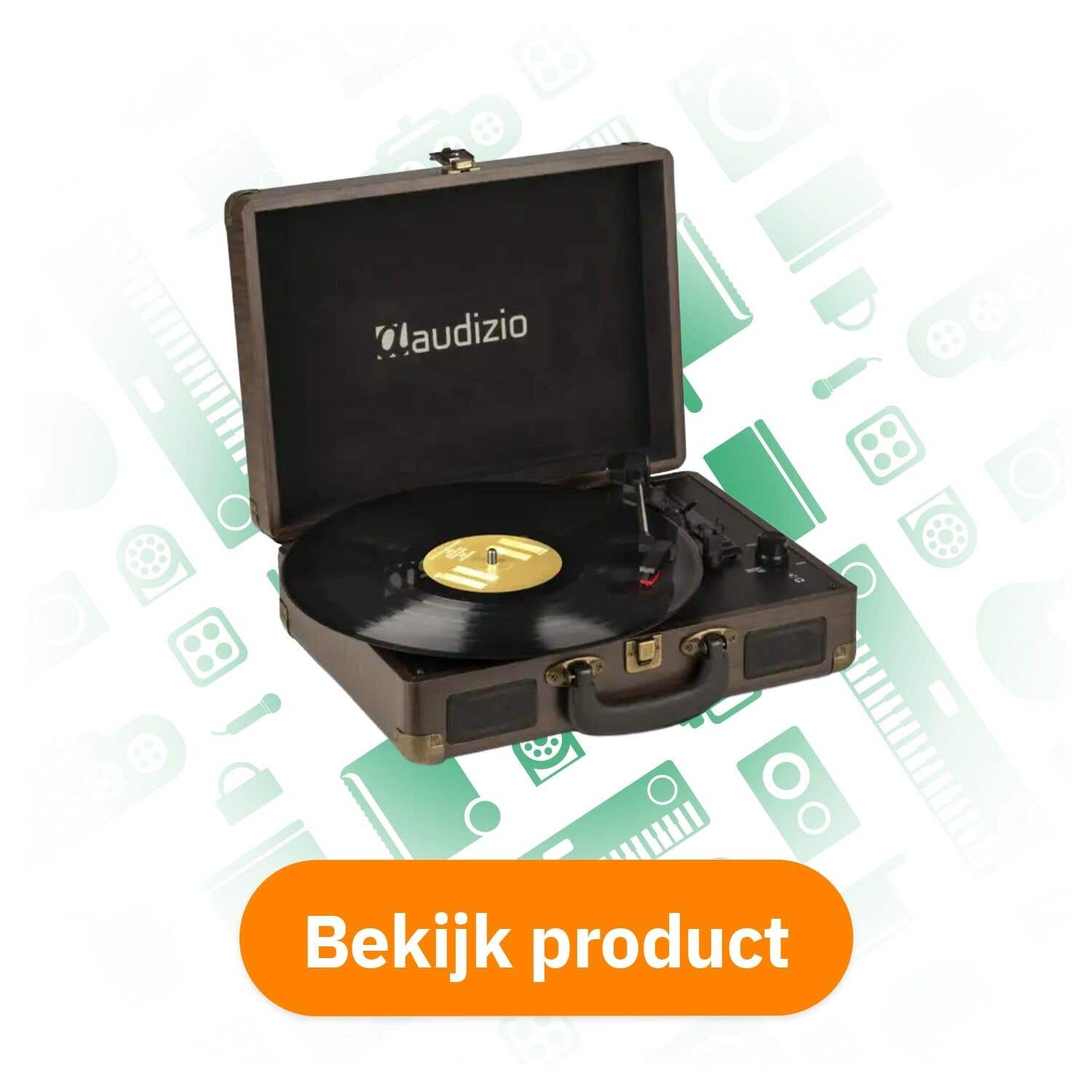 Audizio RP114W - Retro platenspeler in houtlook koffer