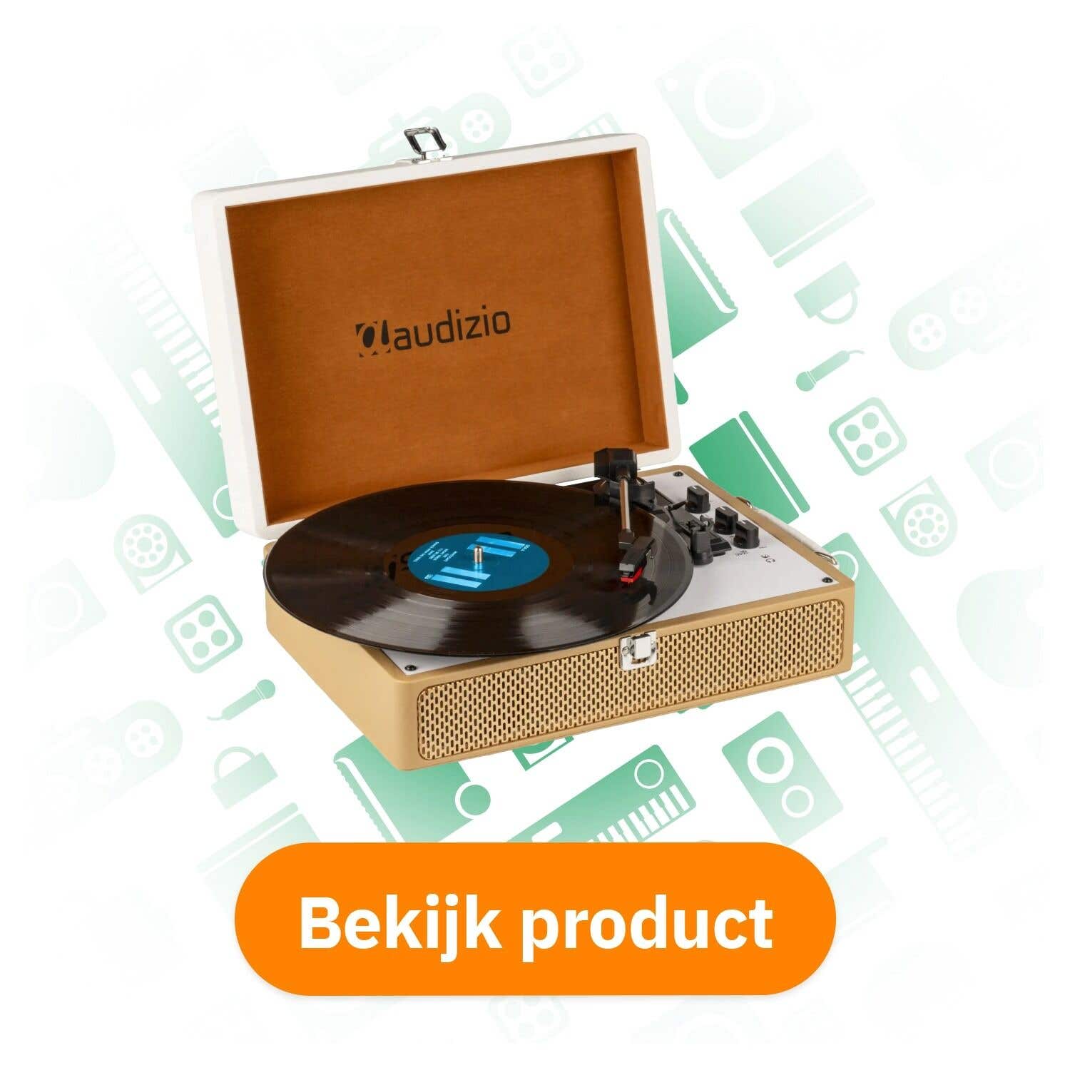 Audizio RP119 - Retro platenspeler met Bluetooth in bruin/witte koffer