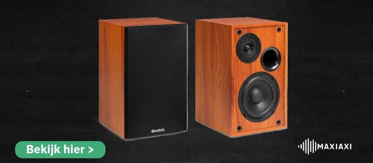 Audizio KS02 hifi-boekenplankspeakers in houtlook — stijlvolle luidsprekers met helder en warm geluid