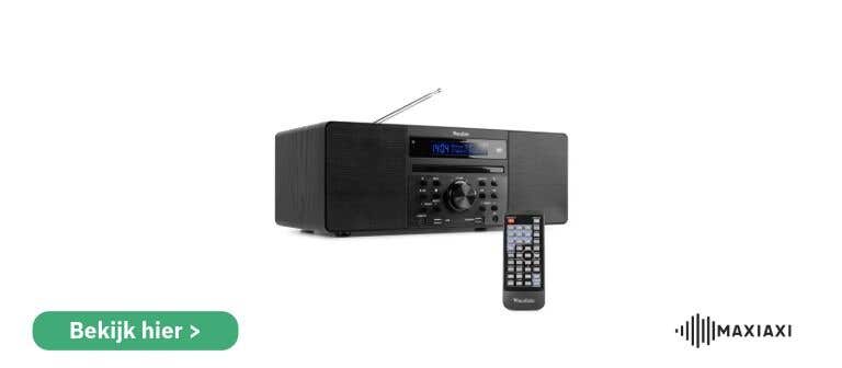 Audizio Prato DAB-radio met CD-speler en Bluetooth — modern audiosysteem in zwarte houtlook.