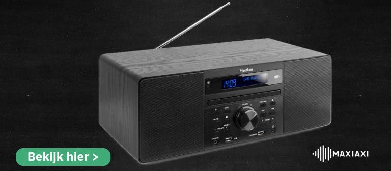Audizio Prato DAB-radio met CD-speler en Bluetooth — modern audiosysteem in zwarte houtlook.