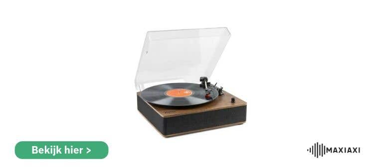 Fenton RP161 platenspeler met houten afwerking — moderne draaitafel met ingebouwde speakers en stofkap