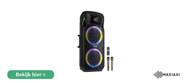 Fenton FT212LED party speaker met dubbele woofer en LED-verlichting — krachtige Bluetooth-speaker met microfooningang