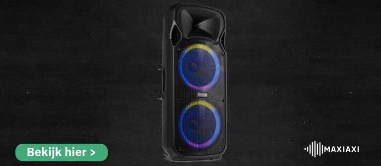 Fenton FT212LED party speaker met dubbele woofer en LED-verlichting — krachtige Bluetooth-speaker met microfooningang