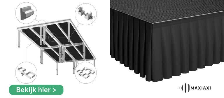 podium accessoires zoals podiumrokken, podiumklemmen en podium self levellers
