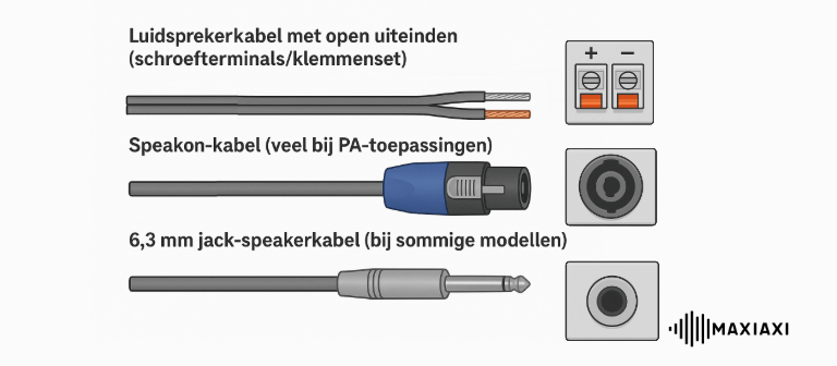 Schematische uitleg verschillende speakerkabels en versterker-uitgangen