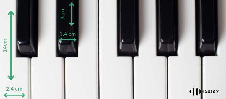afmetingen full size keyboard toetsen met zichtbaar formaat in cm
