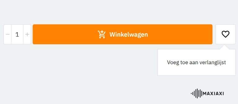 Close-up van de button voor het toevoegen van een product aan verlanglijstje op MaxiAxi.com