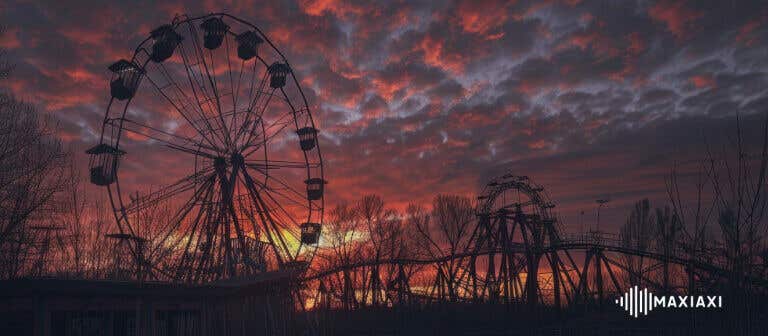 verlassenen Vergnügungspark bei Sonnenuntergang