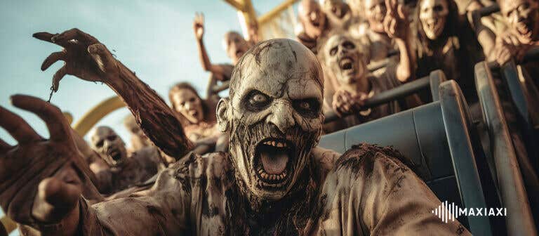 Gruselige Zombies auf einer Achterbahn