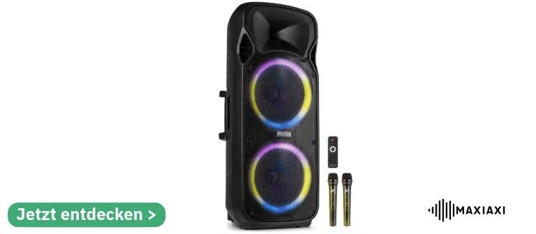 Fenton FT212LED Bluetooth-Lautsprecher mit zwei Mikrofonen und Lichteffekten – perfekte Anlage für Karaoke und Feiern