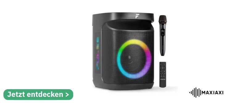 Fenton Pulse 65 Bluetooth-Lautsprecher mit Mikrofon und LED-Beleuchtung – tragbarer Speaker für Musik und Karaoke