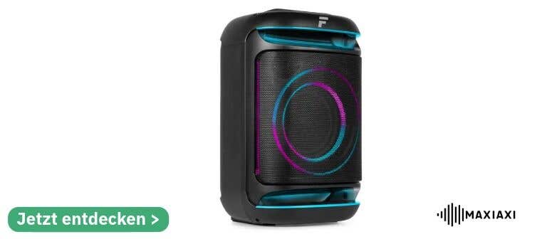 “Fenton Track 175 Partylautsprecher mit LED-Beleuchtung – kompakter Bluetooth-Speaker mit kräftigem Sound