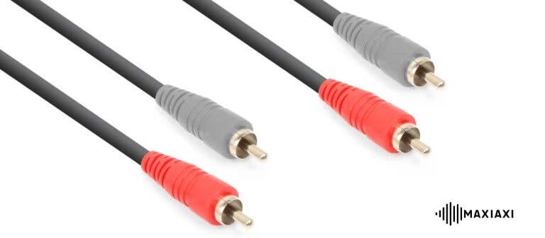 Cinch-Kabel mit roten und weißen RCA-Steckern für analoge Stereo-Audioverbindungen.