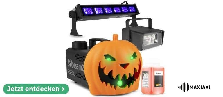 Schauen Sie sich das an: BeamZ Halloween-Nebelmaschinen-Party-Set