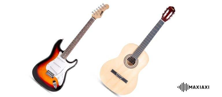 E-Gitarre und klassische Akustikgitarre nebeneinander – ideale Instrumente für Einsteiger und erfahrene Gitarristen