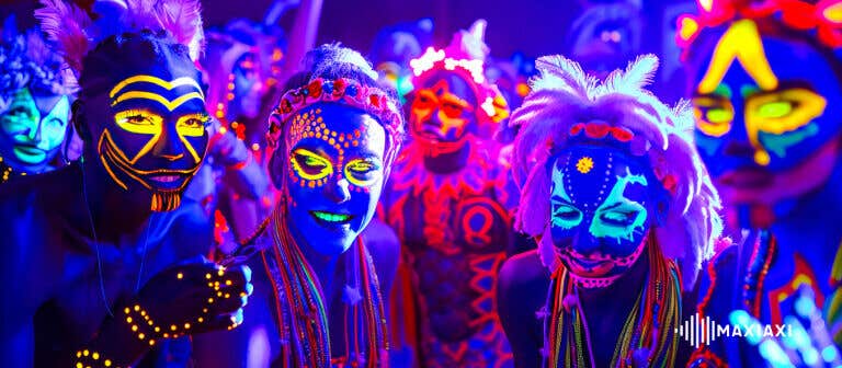 eine Neonparty mit neongeschminkten Leuten