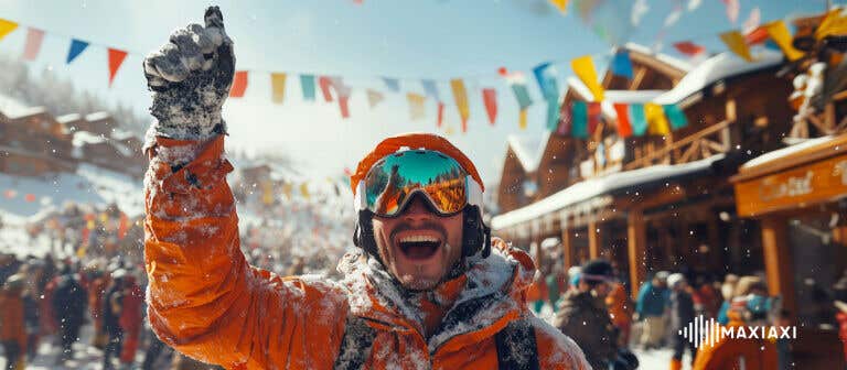 ein Mann bei einer Après-Ski-Party im Schnee