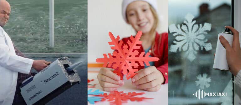 3 Arten von Kunstschnee, Schneemaschine, Schneeflocken aus Papier und Schneespray